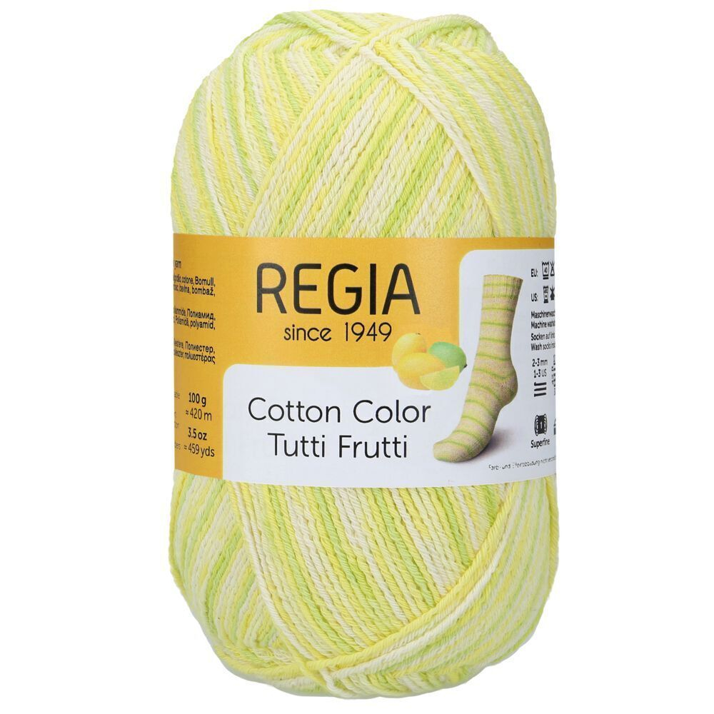 Пряжа Regia Cotton Color (02424/Лимон), 72% хлопок, 18% полиамид, 10% полиэстер, 100г/420м