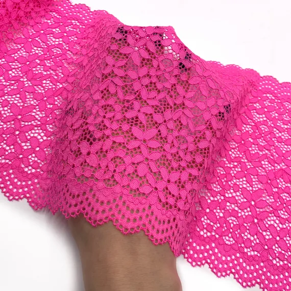 Кружево эластичное розовый неон 19 см, Китай