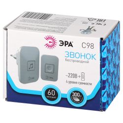 Звонок дверной ЭРА C98 беспроводной, от сети, белый, 60 мелодий