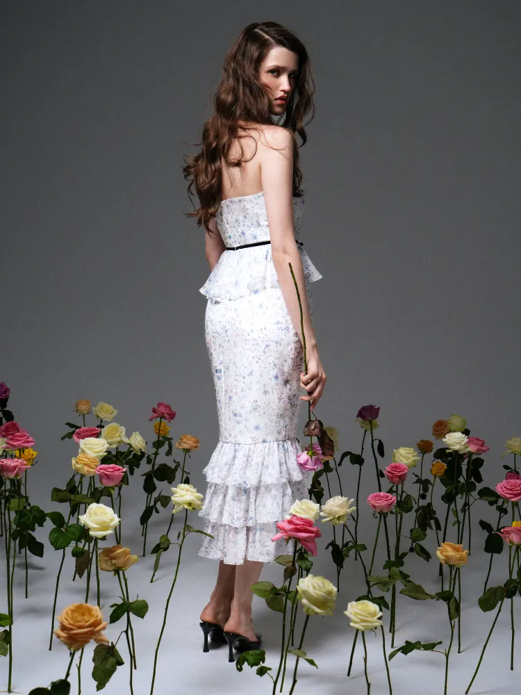 Рози миди (Rosie midi), платье миди из молочного шифона с цветочным принтом