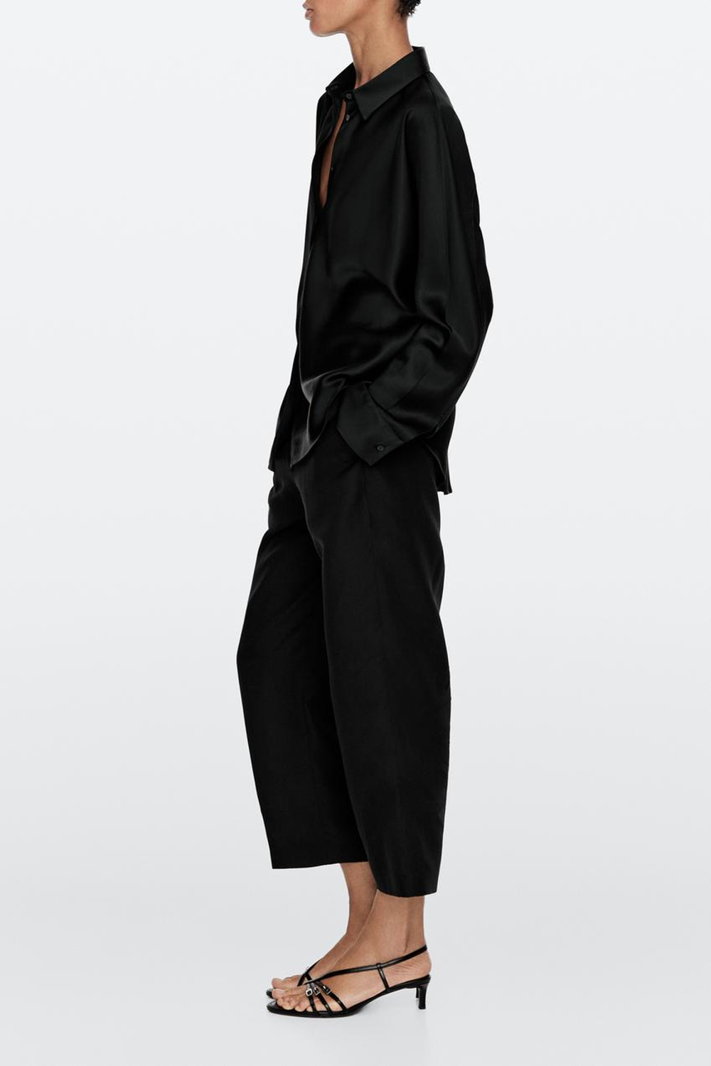 Massimo Dutti Кожаные сандалии на каблуке с пряжками, черный