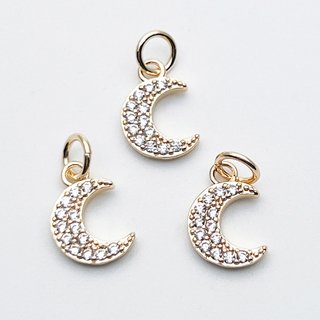 Подвеска Месяц, цвет золото, фианиты, размер 11*8 мм, цена за 1 шт