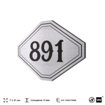 Номерок на дверь квартиры 891, для кабинета, офиса, шильдик 9 х 7 см, серебристый, Айдентика Технолоджи
