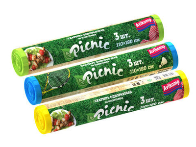Скатерть одноразовая набор их 3 шт 110*180 см без рисунка, в рулоне 3 шт Picnic AVIKOMP, цвет желтая, голубая, салатовая