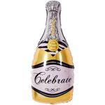 Шар с клапаном (14"/36 см) Мини-фигура, Бутылка Шампанское, Золото