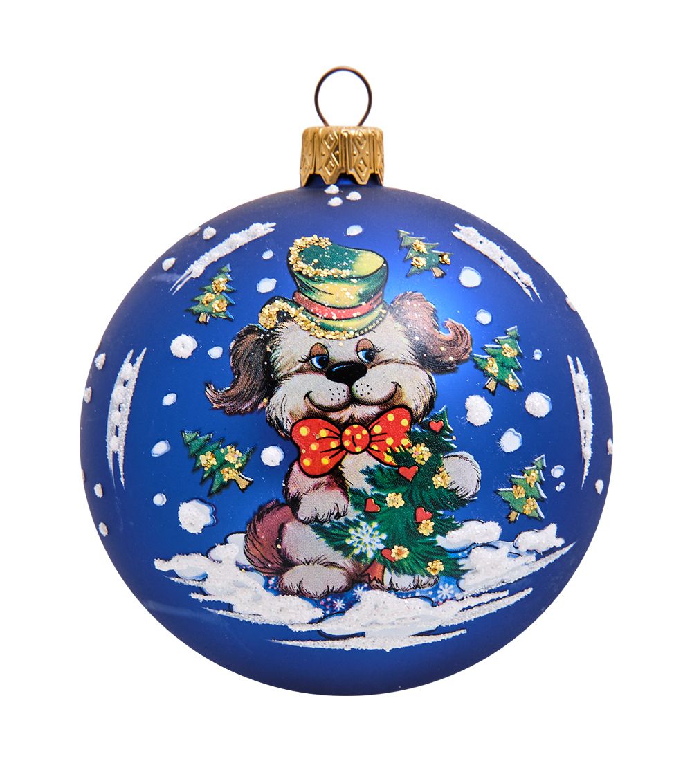 НФШ-1222/2 Ел.украшение Шар «Собачка с ёлкой» 85 мм