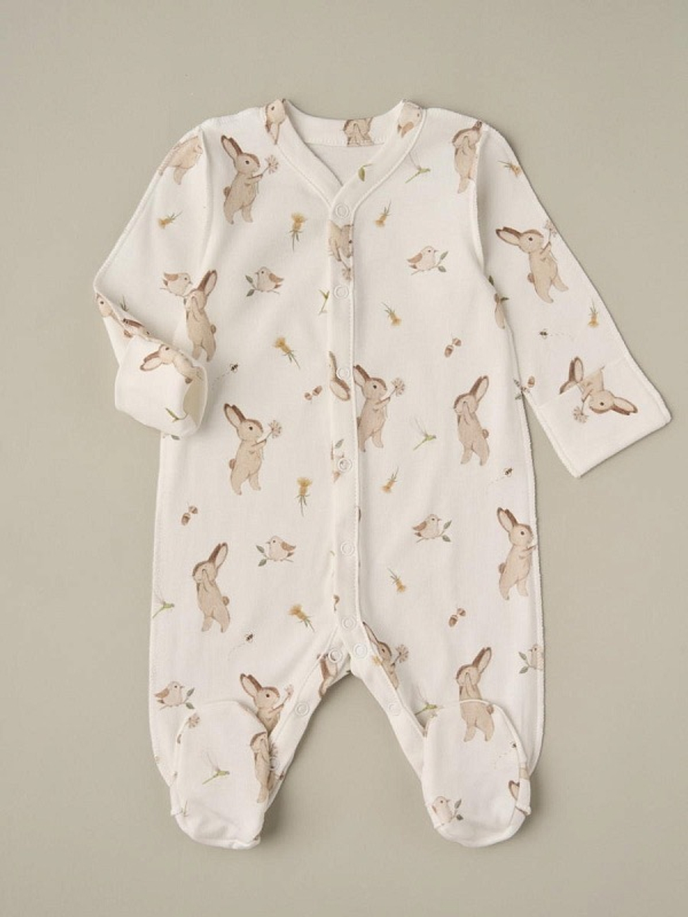 Комбинезон на кнопках "Зайки с птичками"