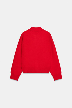 ZARA ПОЛО ИЗ ТРИКОТАЖА С КАРМАНОМ, КРАСНЫЙ