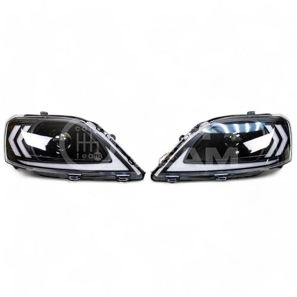 Фары Лада Ларгус передние в стиле Lexus с Bi LED модулями 2,5 дюйма + ДХО с плавающими поворотниками, черная маска (Китай)