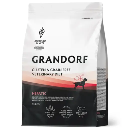 Сухой корм GRANDORF VETERINARY DIET Dog HEPATIC Полнорационный диетический корм для собак, для поддержания функций печени при ХПН 1кг