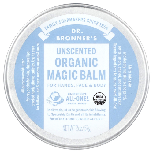 Dr. Bronner's, органический волшебный бальзам, для рук, лица и тела, без запаха, 57 г (2 унции)