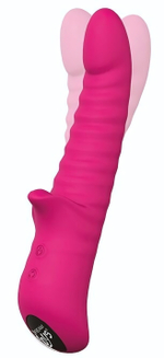 Розовый вибратор Honey Bear с ребрышками - 21,5 см. (Цвет: розовый)