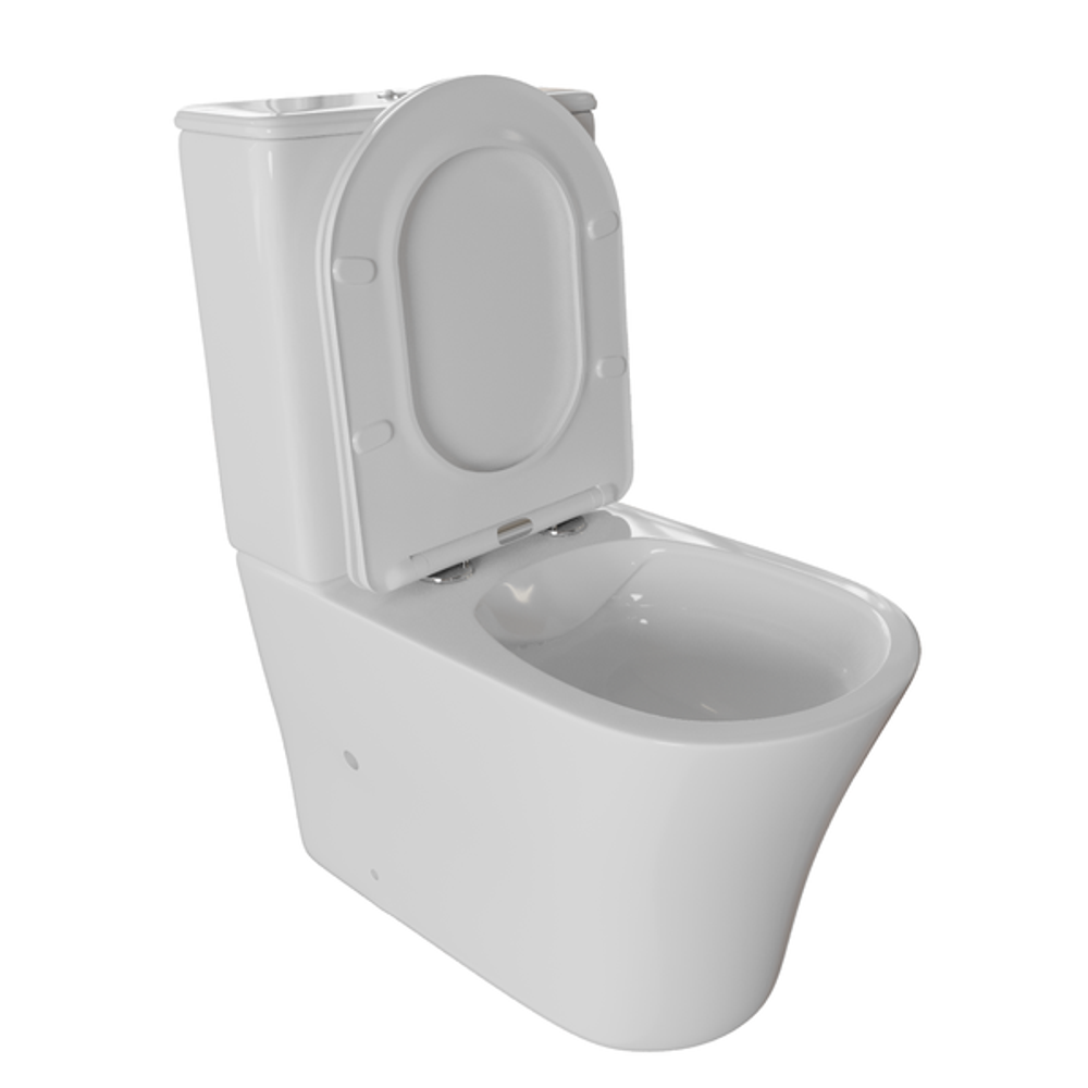 Унитаз-компакт безободковый WAVE TREND гориз, нижн, 2-кн.арм, сид. дюро, м/л, быстр, БЕЛЫЙ глянец