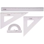 Набор геометрический большой 4пр. (треуг.2шт, лин.30см, транспортир) прозрачный бесцветный, Стамм