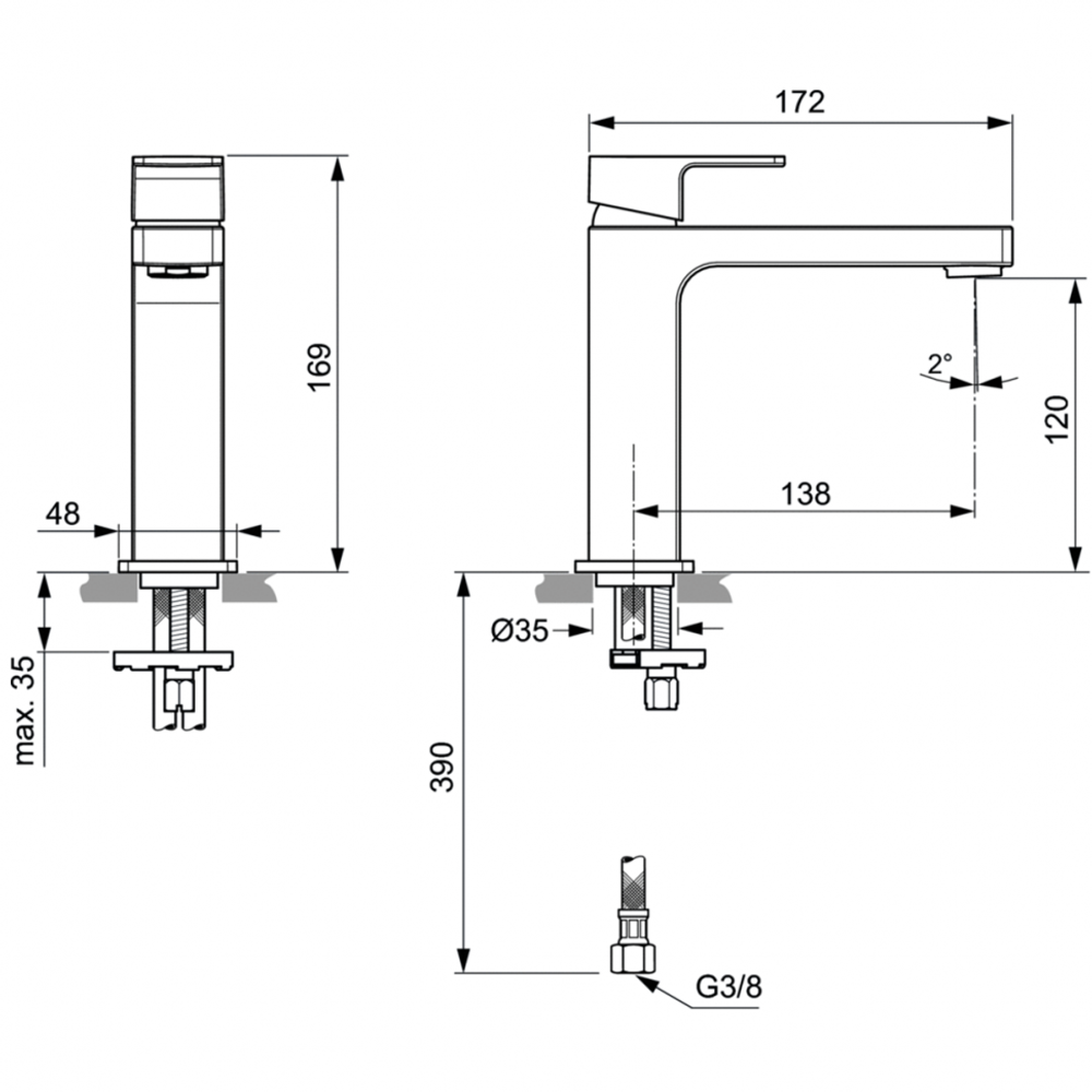 Смеситель Ideal Standard  EDGE A7108AA для умывальника