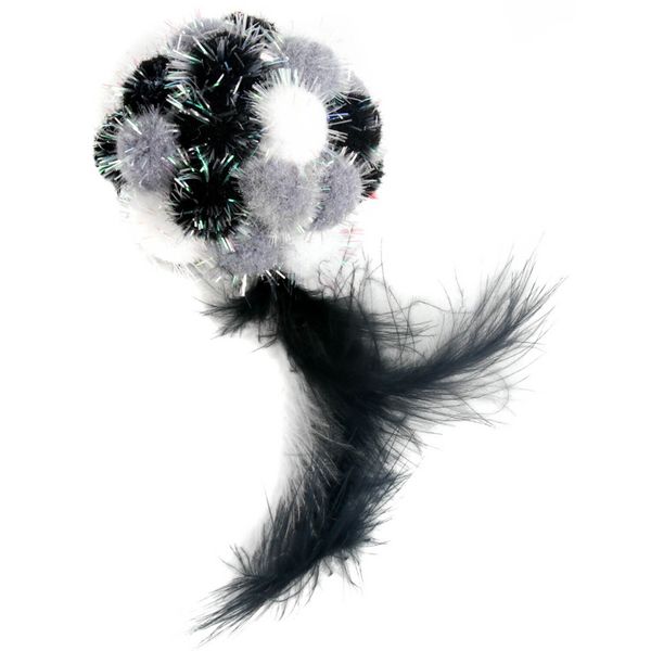 Игрушка Petpark для кошек Мяч Пон-Пон с перьями, 24 см серый