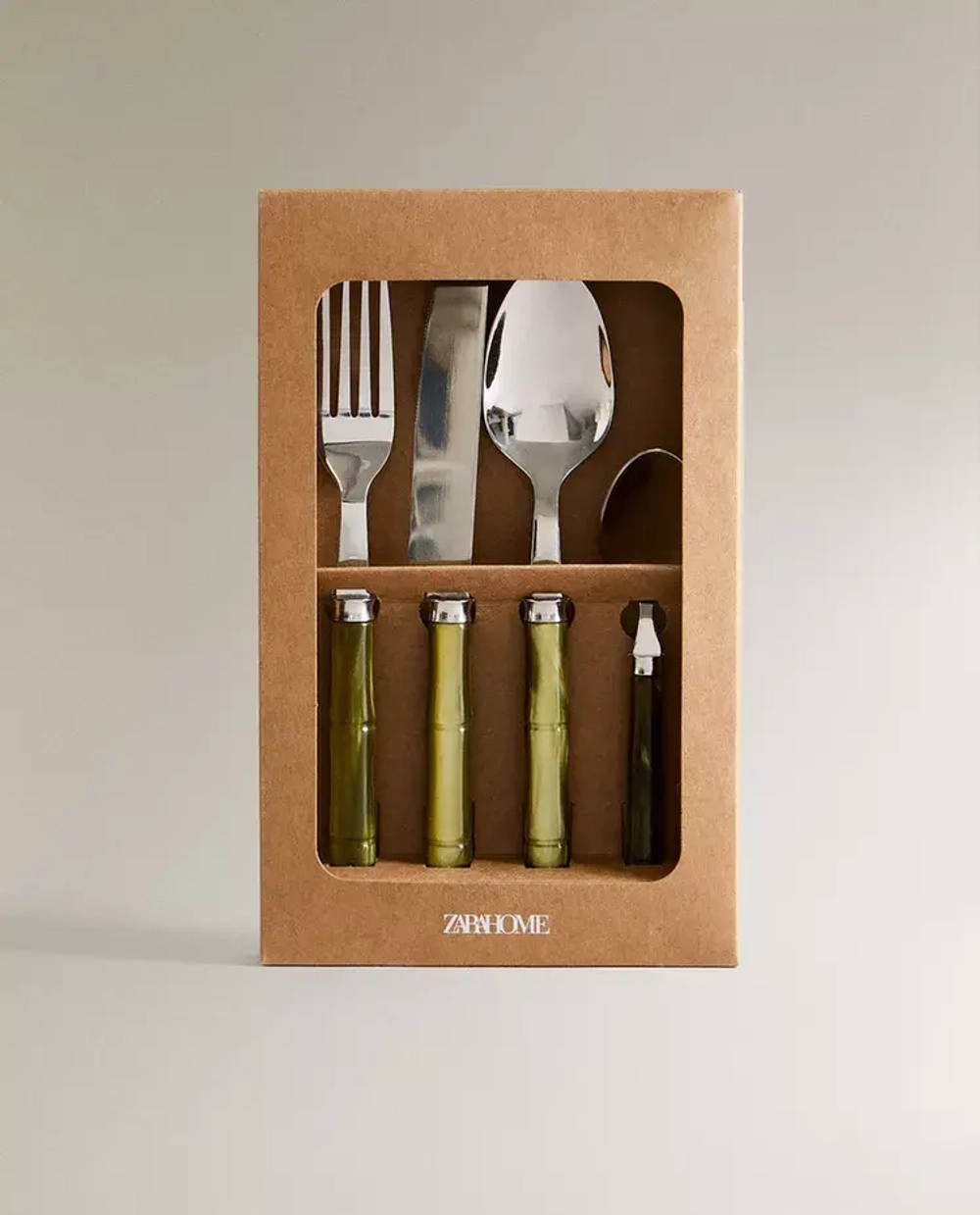 ZARA HOME НАБОР СТОЛОВЫХ ПРИБОРОВ С БАМБУКОВОЙ РУЧКОЙ (4 ШТУКИ), ЗЕЛЕНЫЙ