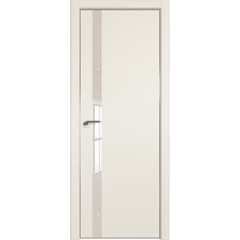 Межкомнатная дверь экошпон Profil Doors 6E магнолия сатинат стекло перламутр алюминиевая матовая кромка с 4-х сторон
