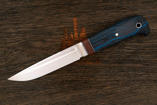 Нож туристический Геннадия Дедюхина Финка, клинок 132мм, сталь N690, рукоять микарта черно-синий