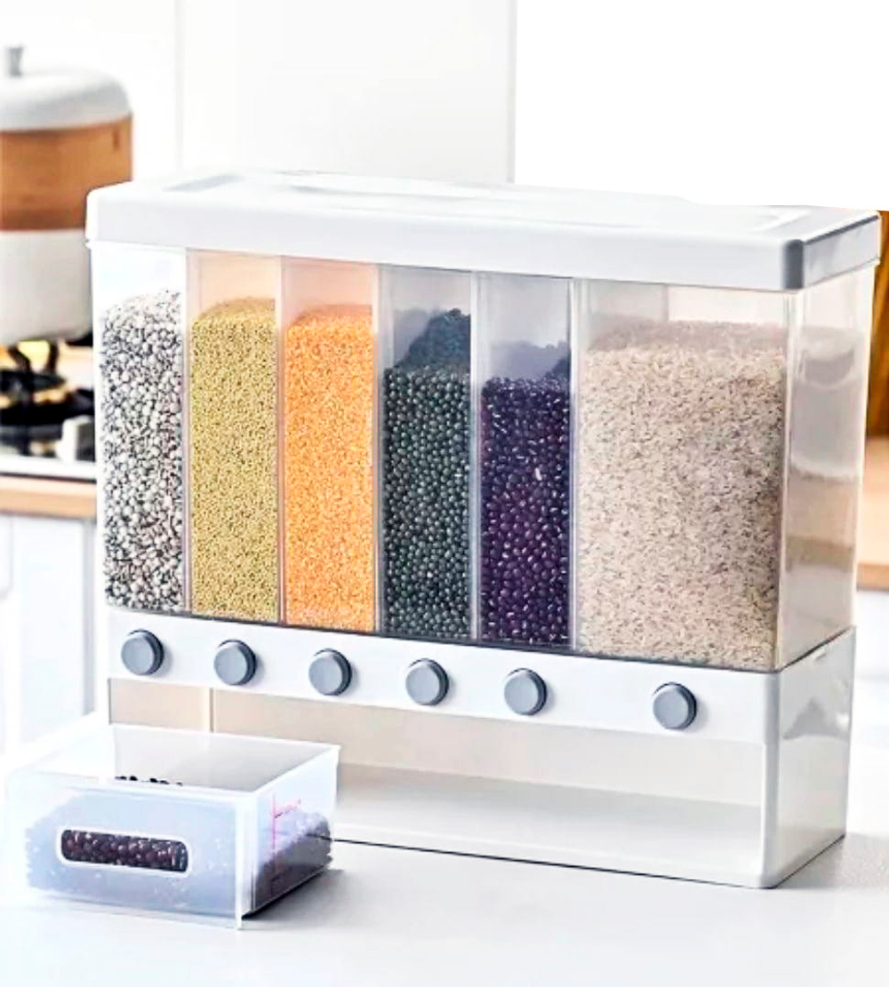 Кухонный органайзер для круп с дозатором, цвет белый,6 секций