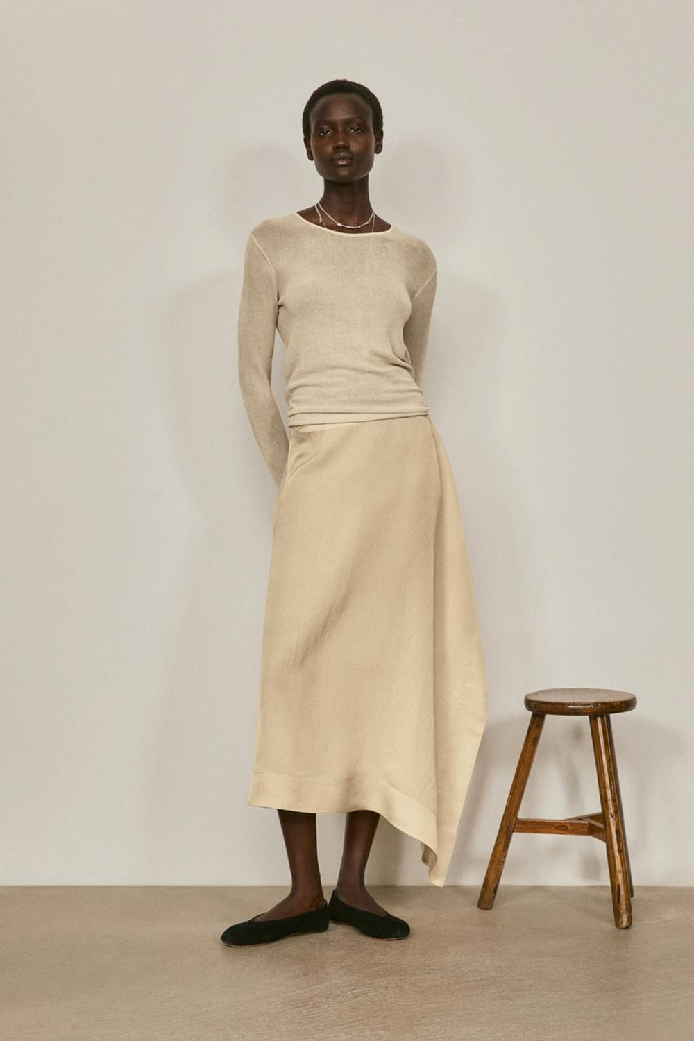 Massimo Dutti Струящаяся юбка-парео миди - Limited Edition, горчично-желтый