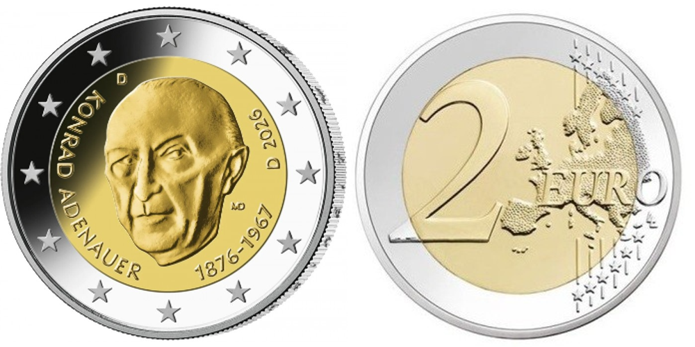 Германия 2 евро, 2026 Конрад Аденауэр