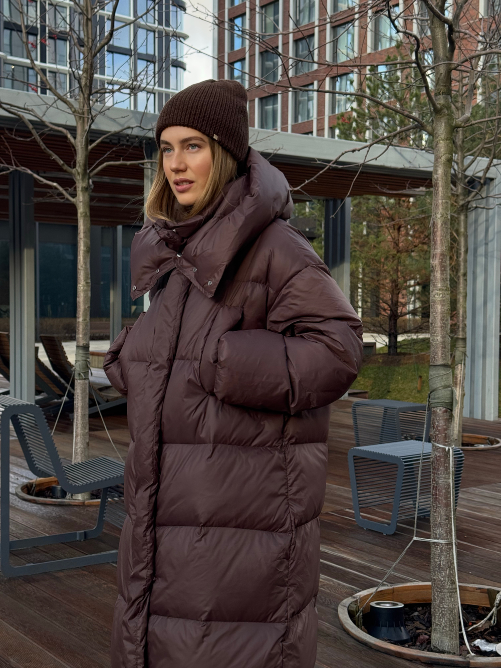 Пуховик Сахалин макси шоколад