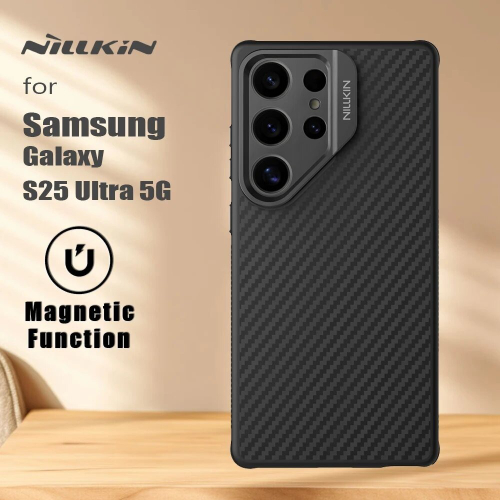 Чехол от Nillkin из арамидного карбона (кевлар) с поддержкой MagSafe для Samsung Galaxy S25 Ultra, серия CarboProp Magnetic Case (версия с открытой камерой)
