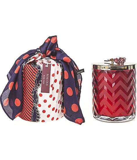 Большая красная свеча "ёлочка" с золотым цветком и платком, Cote Noire