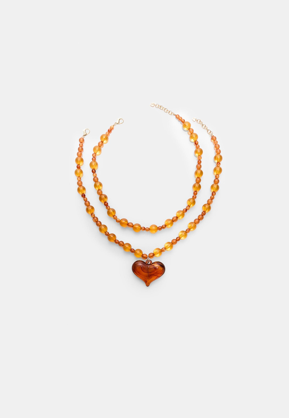 STRADIVARIUS Набор из 2 ожерелий с бусинами и сердечками, горчичный