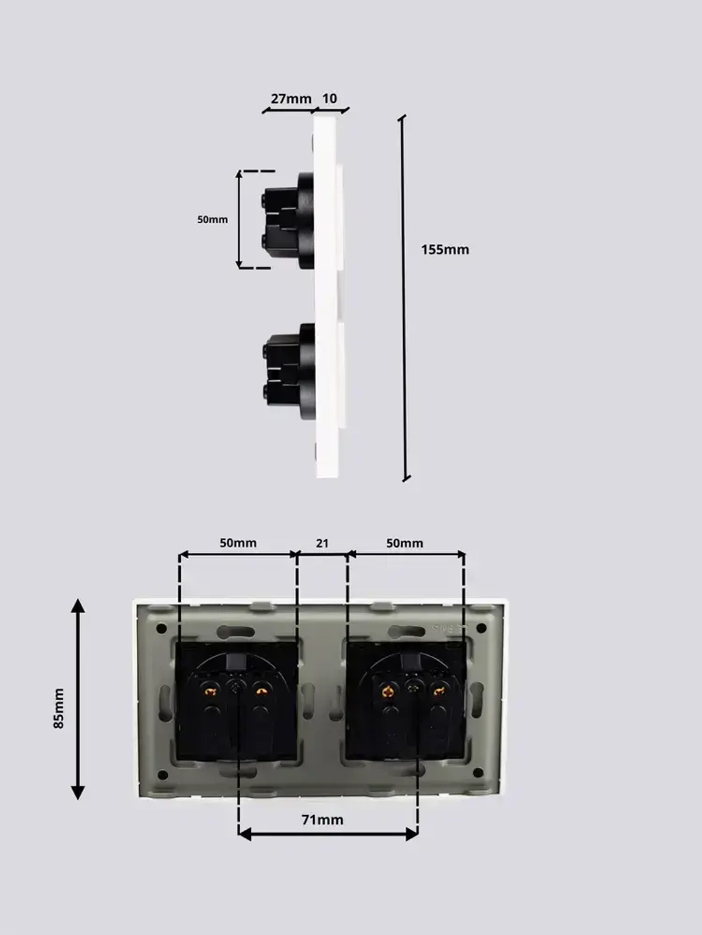 Розетки белые с заземлением, двойная розетка с защитными шторками