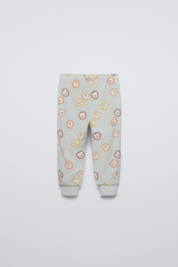 ZARA ПИЖАМА ИЗ ВЕЛЮРА С ПРИНТОМ «ЛЬВЯТА», СВЕТЛО-ЗЕЛЕНЫЙ