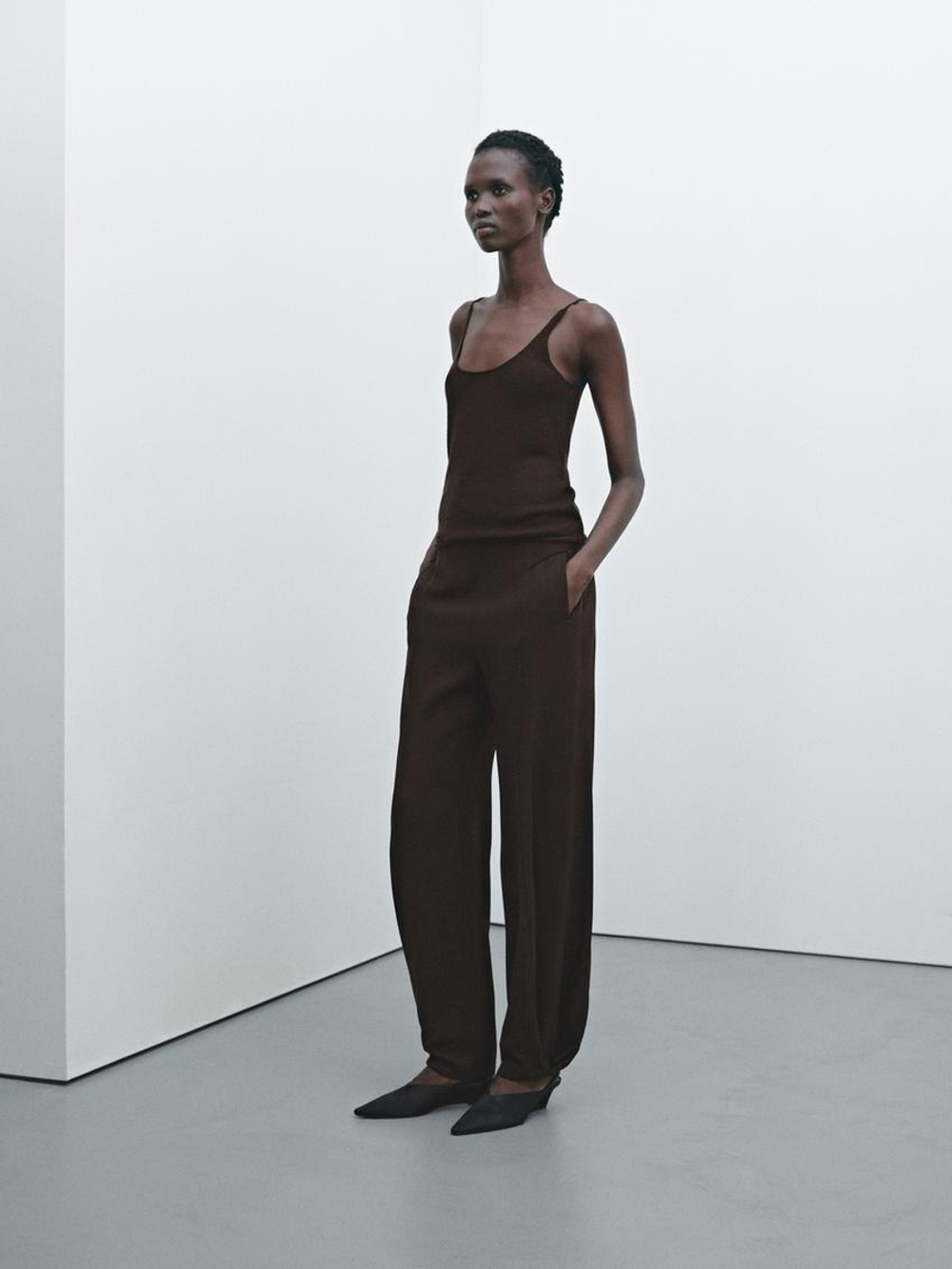 Massimo Dutti Топ на тонких бретелях - Limited Edition, коричневый