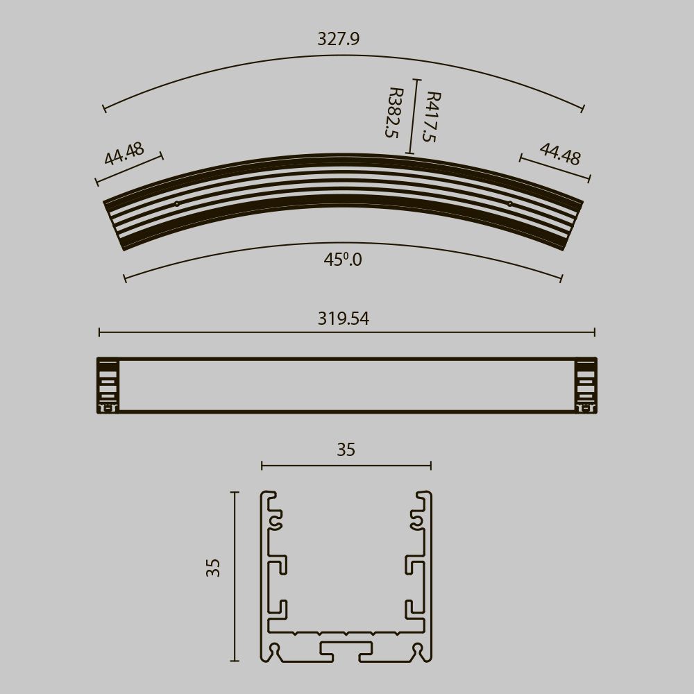 35x35 Ø800мм 1/8 круга Maytoni ALM-3535R-B-D-45°-0.8M