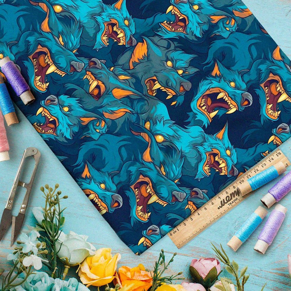 Ткань премиум шелк искусственный Армани ночные волки