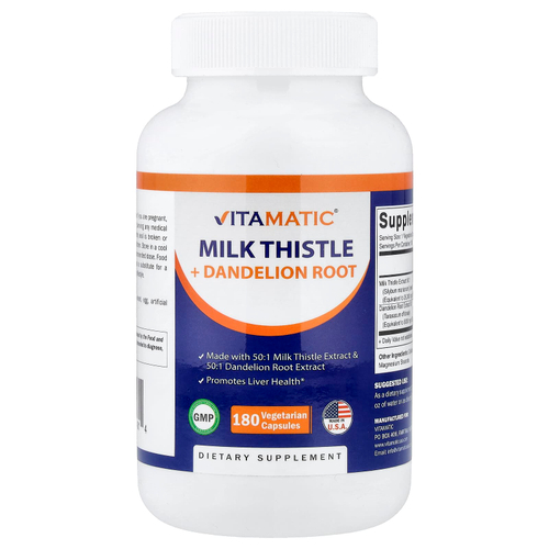 Vitamatic, Расторопша + корень одуванчика, 180 вегетарианских капсул