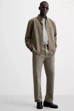 ZARA БРЮКИ REGULAR FIT СО СКЛАДКАМИ, КОРИЧНЕВЫЙ