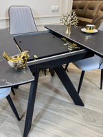 Круглый раздвижной стол "Бонжур", керамогранит, черный мрамор и стулья "Сорренто"