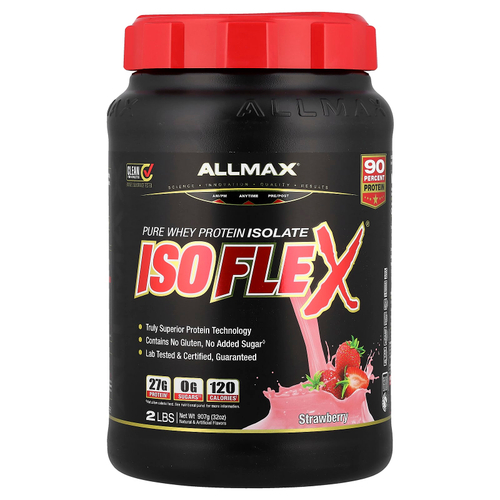 ALLMAX, Isoflex, чистый изолят сывороточного протеина, клубника, 907 г (2 фунта)