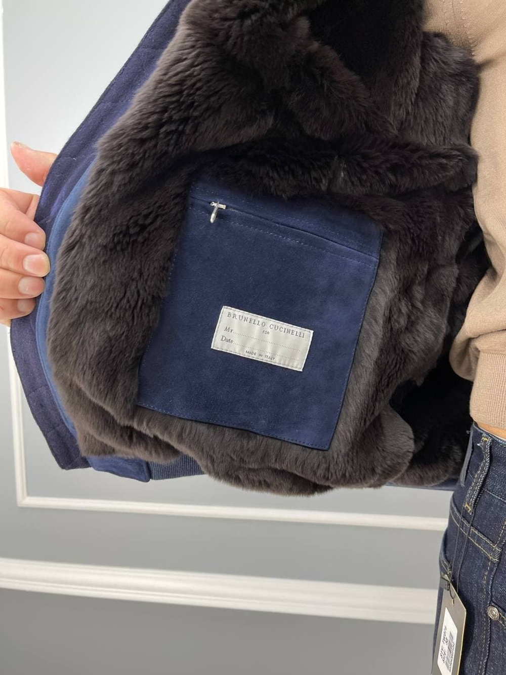 Кашемировая куртка Brunello Cucinelli внутри с мехом