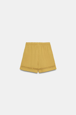 ZARA КОМБИНИРОВАННЫЕ ШОРТЫ С КРУЖЕВОМ, ГОРЧИЧНЫЙ