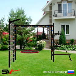 Уличная шведская стенка Sv Sport рукоход с комплектом турник прямой У5535 (Брусья/Стойка/Скамья/Гнездо 80см/Кронш бокс/Сетка)