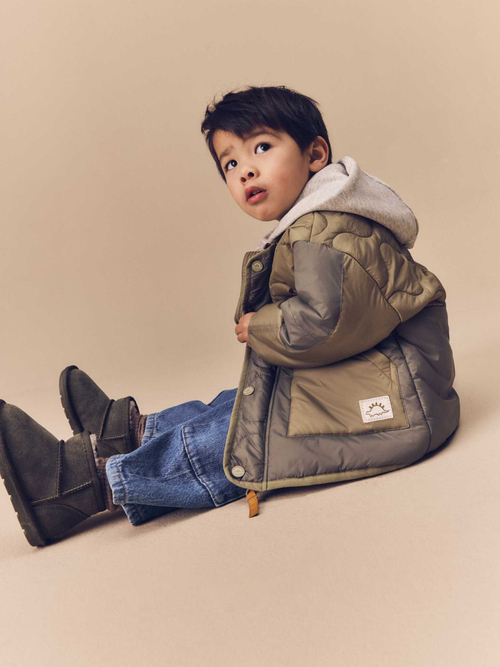 Куртка стеганая с капюшоном для мальчика Next Q60-453, Хаки, Серый