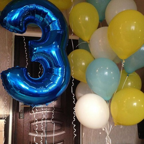 Облако шаров на 3 Года с Синей Цифрой