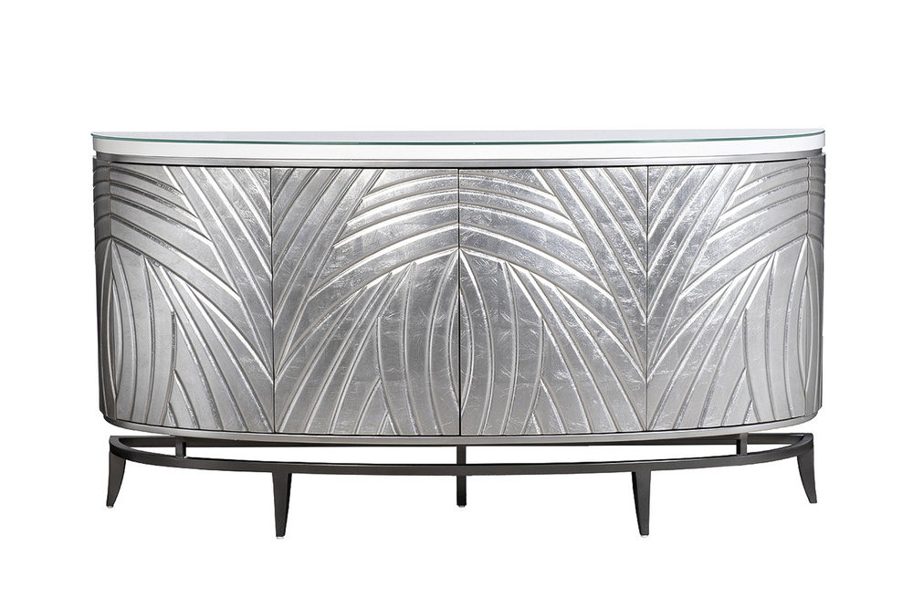 Комод округлый с дверцами 97x41x182см Garda Decor серебристый