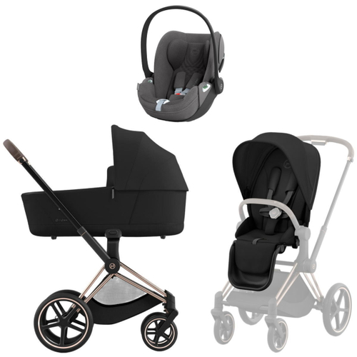Коляска 3 в 1 Cybex Priam IV Rosegold complete и автокресло Cloud T i-Size Mirage Grey Plus Sepia Black