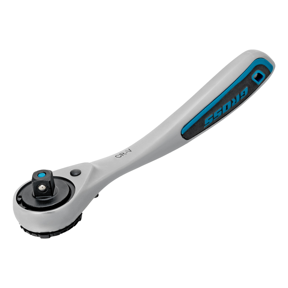 Ключ-трещотка 3/8", CrV, 120 зубьев, с быстрым сбросом, цельнометаллический, хром Gross