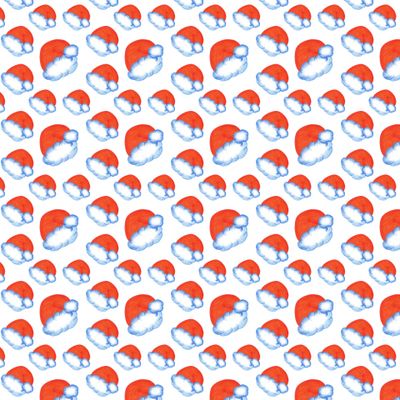 Hand Drawn Christmas Seamless Pattern with Santa Hat. Новогодний паттерн. Красная Шапка Санта Клауса на Белом фоне.