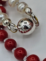 Колье ручной работы из натурального коралла и жемчуга "Фаберже"