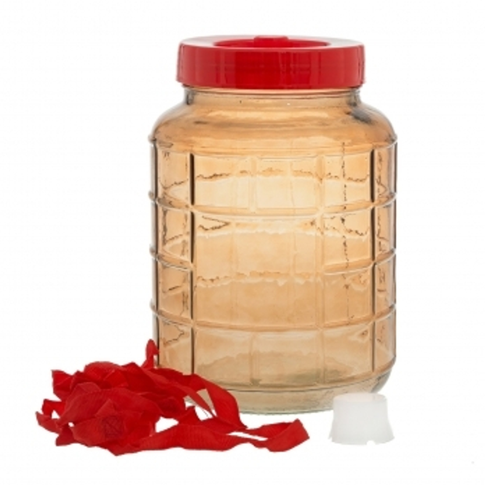 Банка прозрачная с гидрозатворной крышкой, краном коричневая 5л